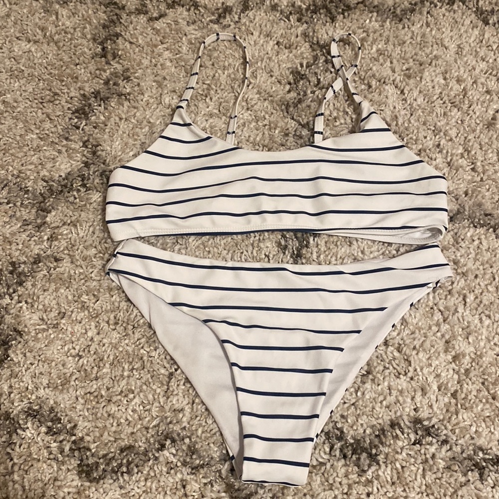 White and navy bikini